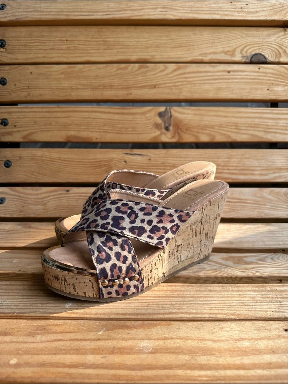 Leopard Print Cork Wedge Sandals - Betani